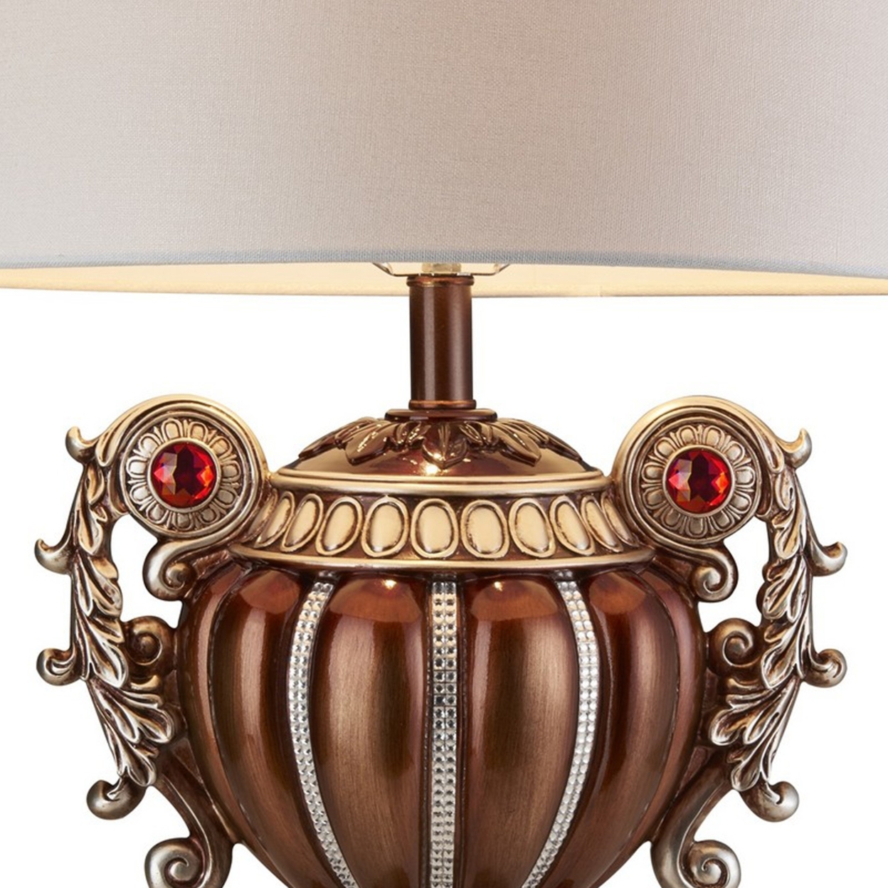 Trophy Shaped Polyresin Table Lamp With Scroll Handles, Bronze- Saltoro Sherpi