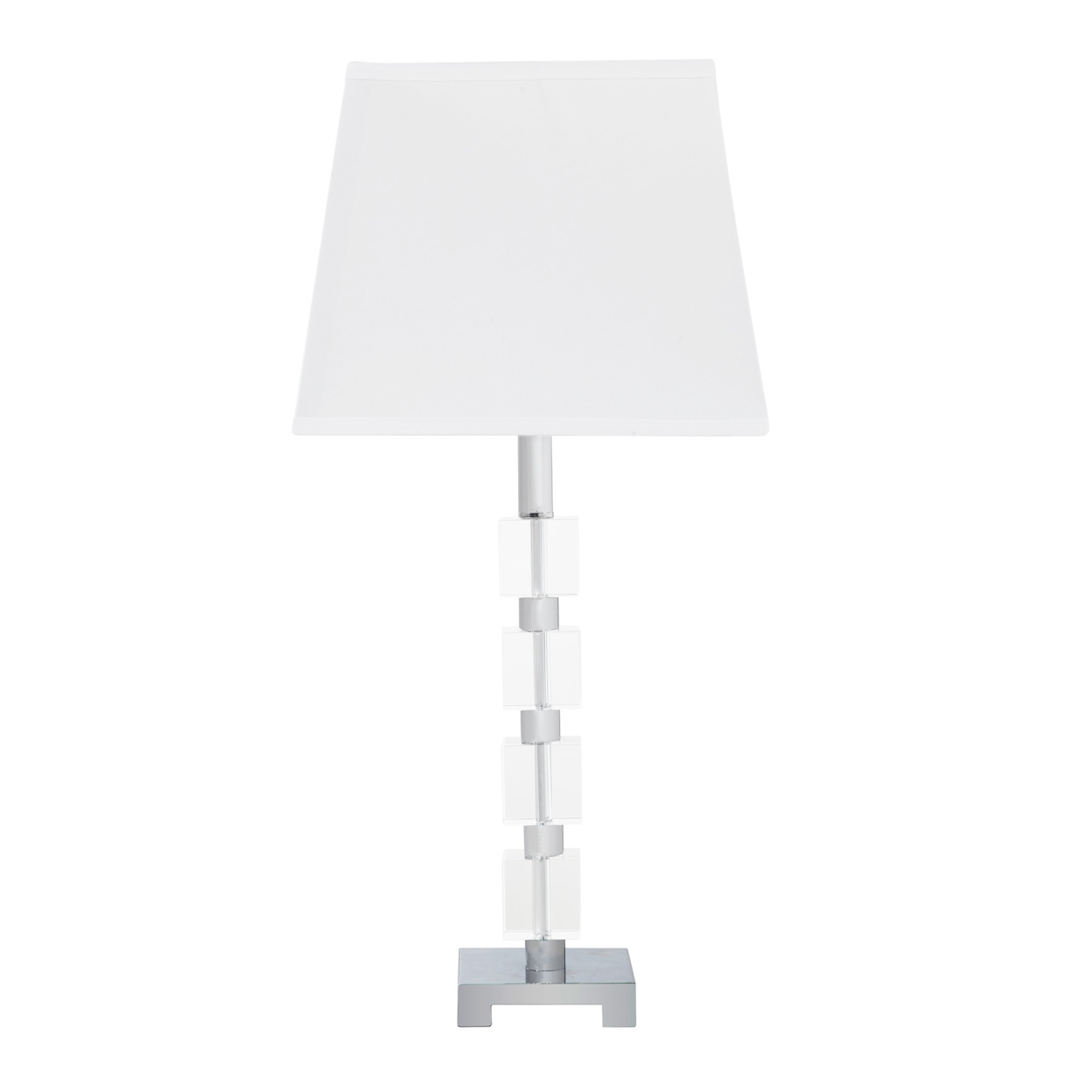 Metal Table Lamp With Crystal Cube Accent And Footed Base, Silver- Saltoro Sherpi