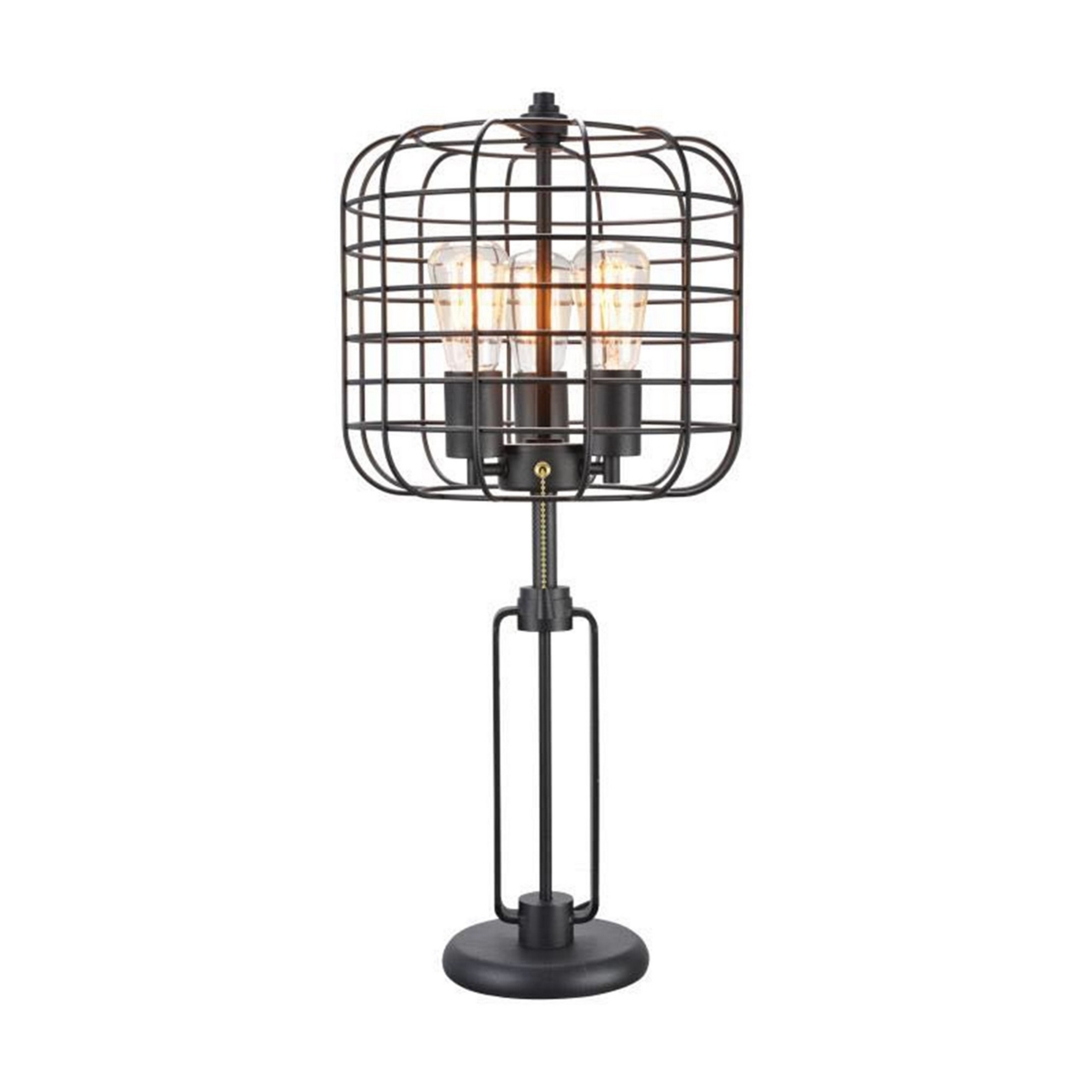Cage Design Shade Metal Table Lamp With Pull Chain Switch, Black- Saltoro Sherpi
