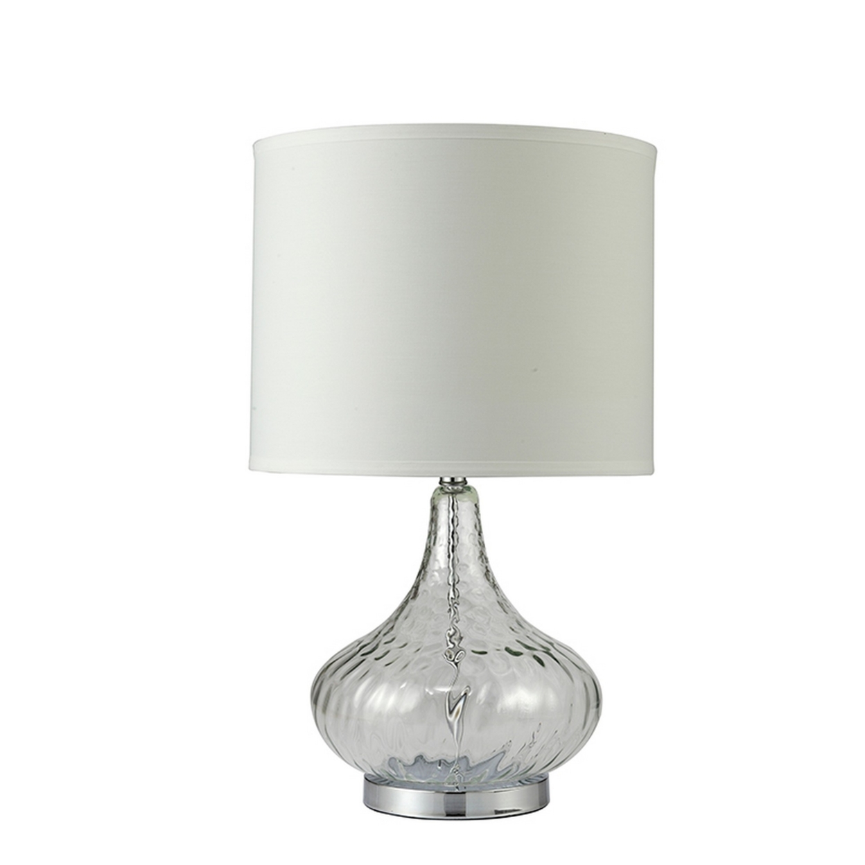 Table Lamp with Pot Bellied Glass Body, Clear and White- Saltoro Sherpi