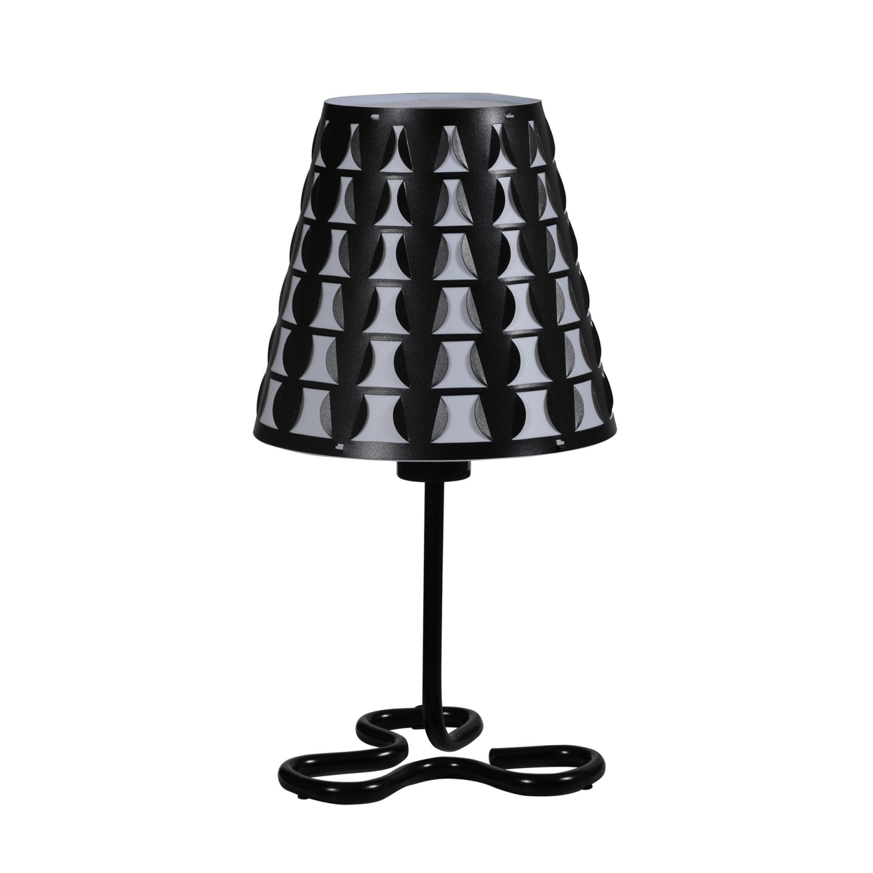 Plastic Shade Metal Table Lamp With Open Clover Base, Black- Saltoro Sherpi