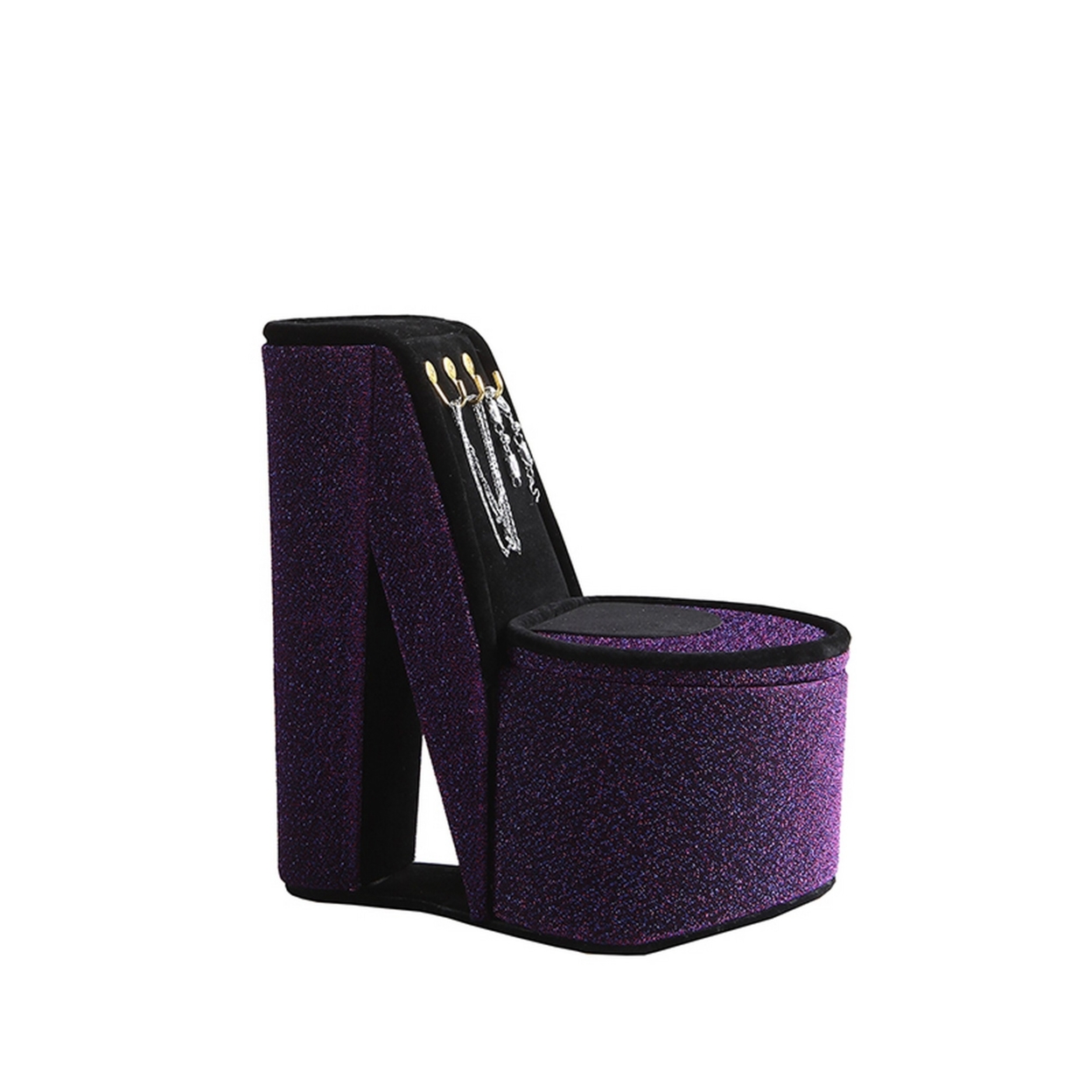 High Heel Shoe Jewelry Box With 3 Hooks And Storage, Purple- Saltoro Sherpi