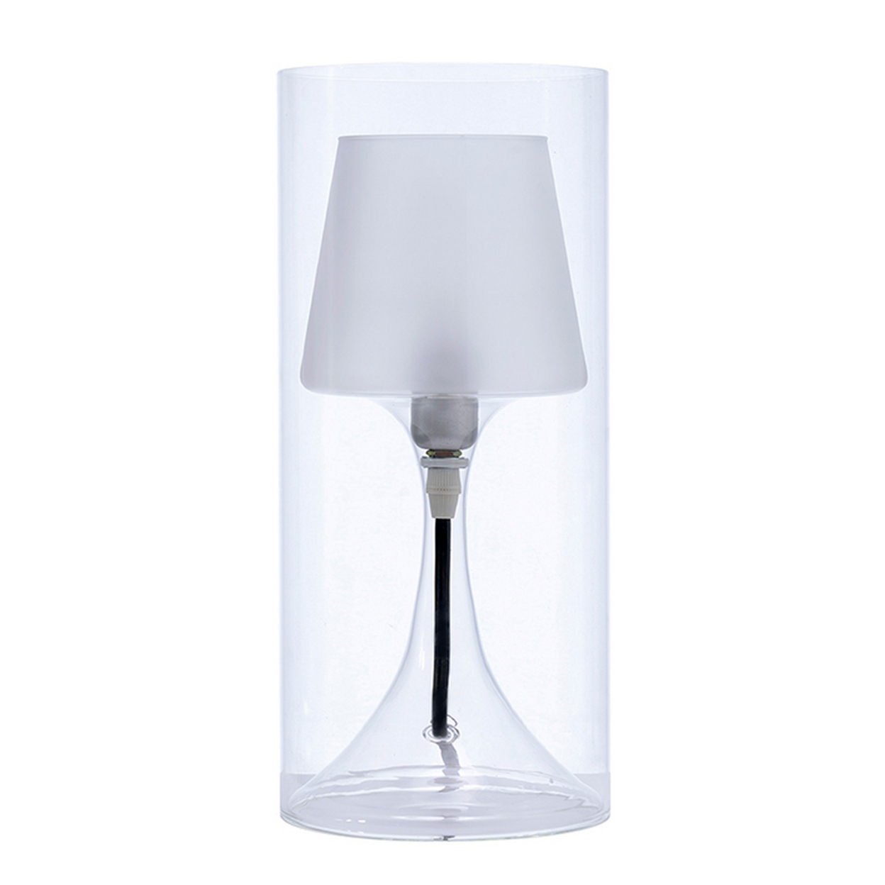 Hurricane Table Lamp With Frosted Glass Shade, Clear- Saltoro Sherpi