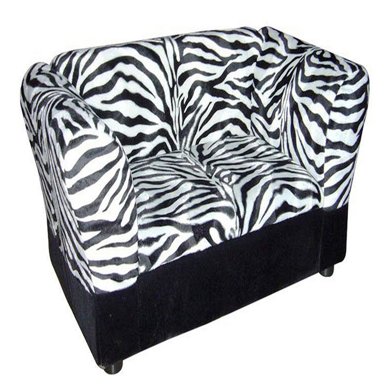 Sofa Pet Bed With Zebra Print Fabric And Storage, White And Black- Saltoro Sherpi