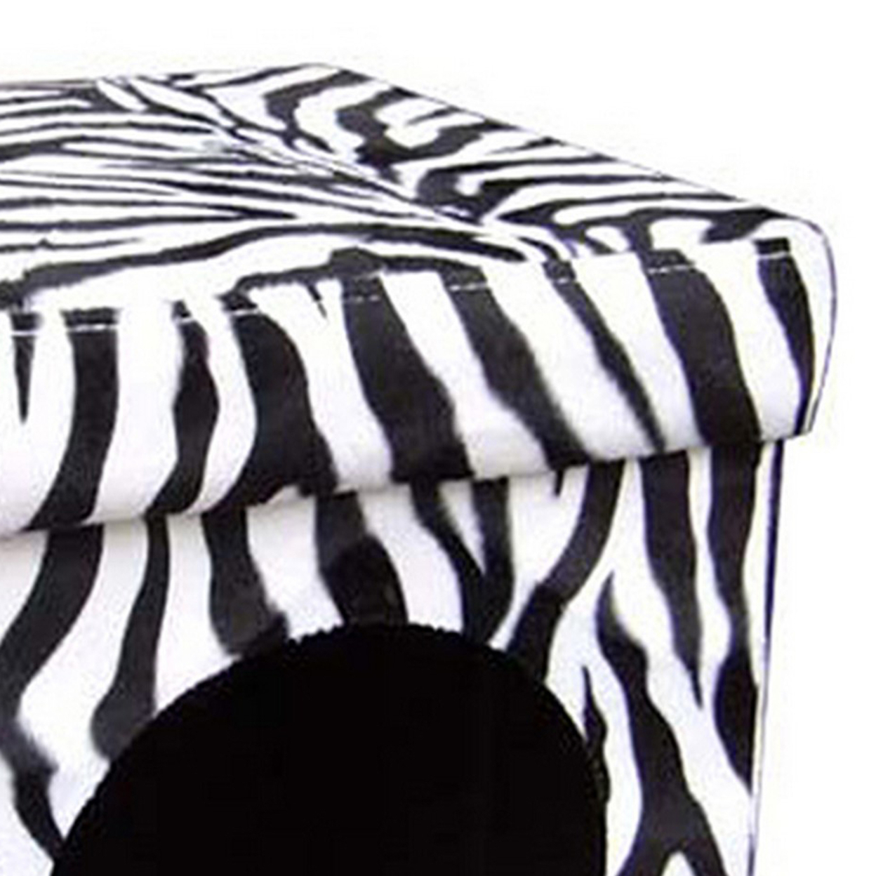 Pet House With Zebra Print Fabric And Removable Top, White And Black- Saltoro Sherpi