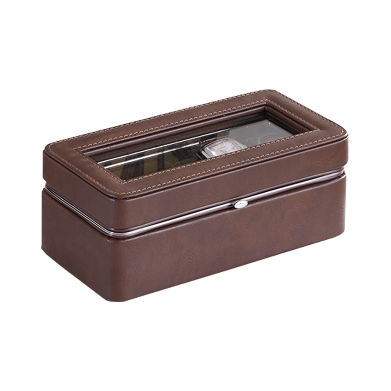 Watch Case With 4 Slots And Removable Cushions, Brown- Saltoro Sherpi