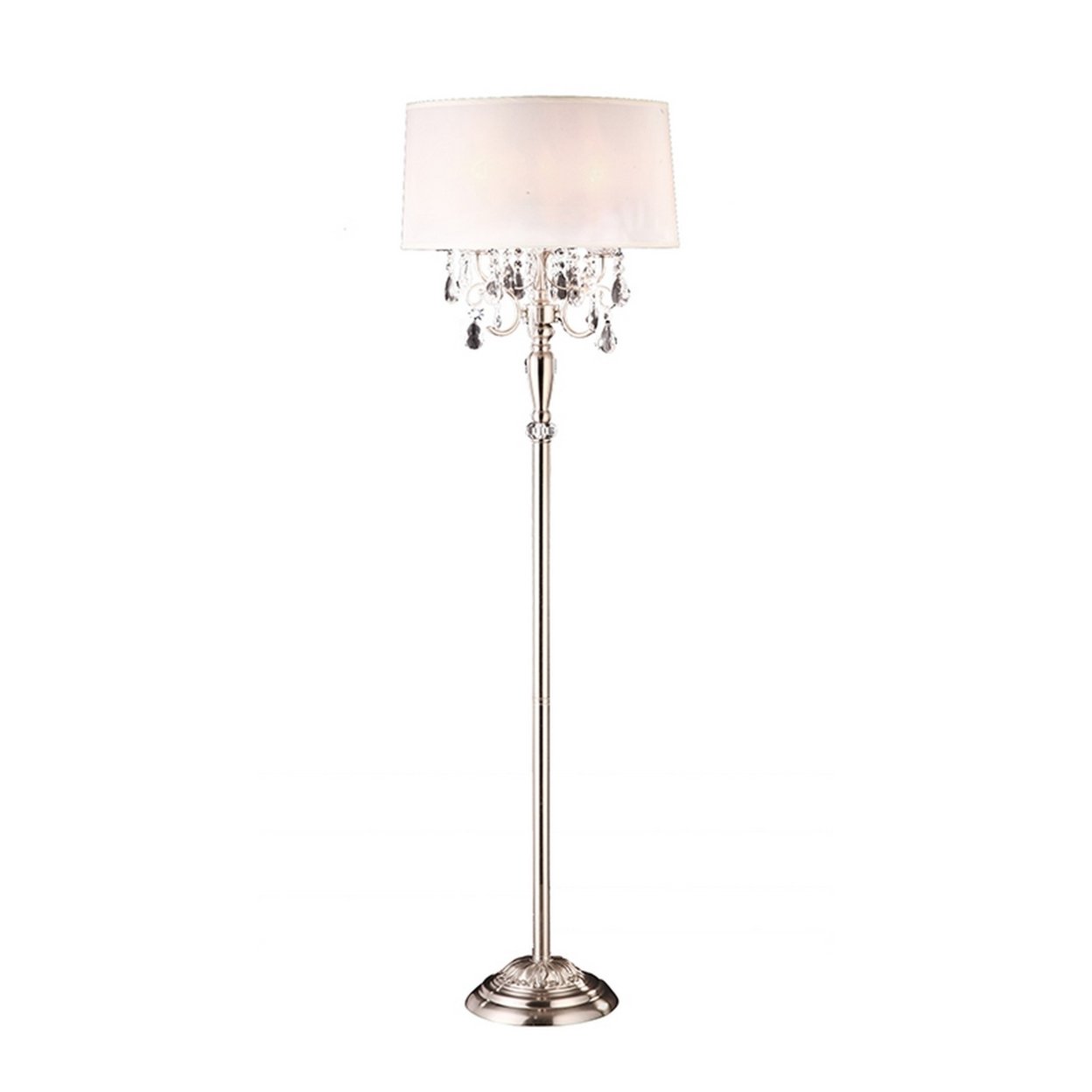 Stalk Design Metal Floor Lamp With Hanging Crystal Accent, Silver- Saltoro Sherpi