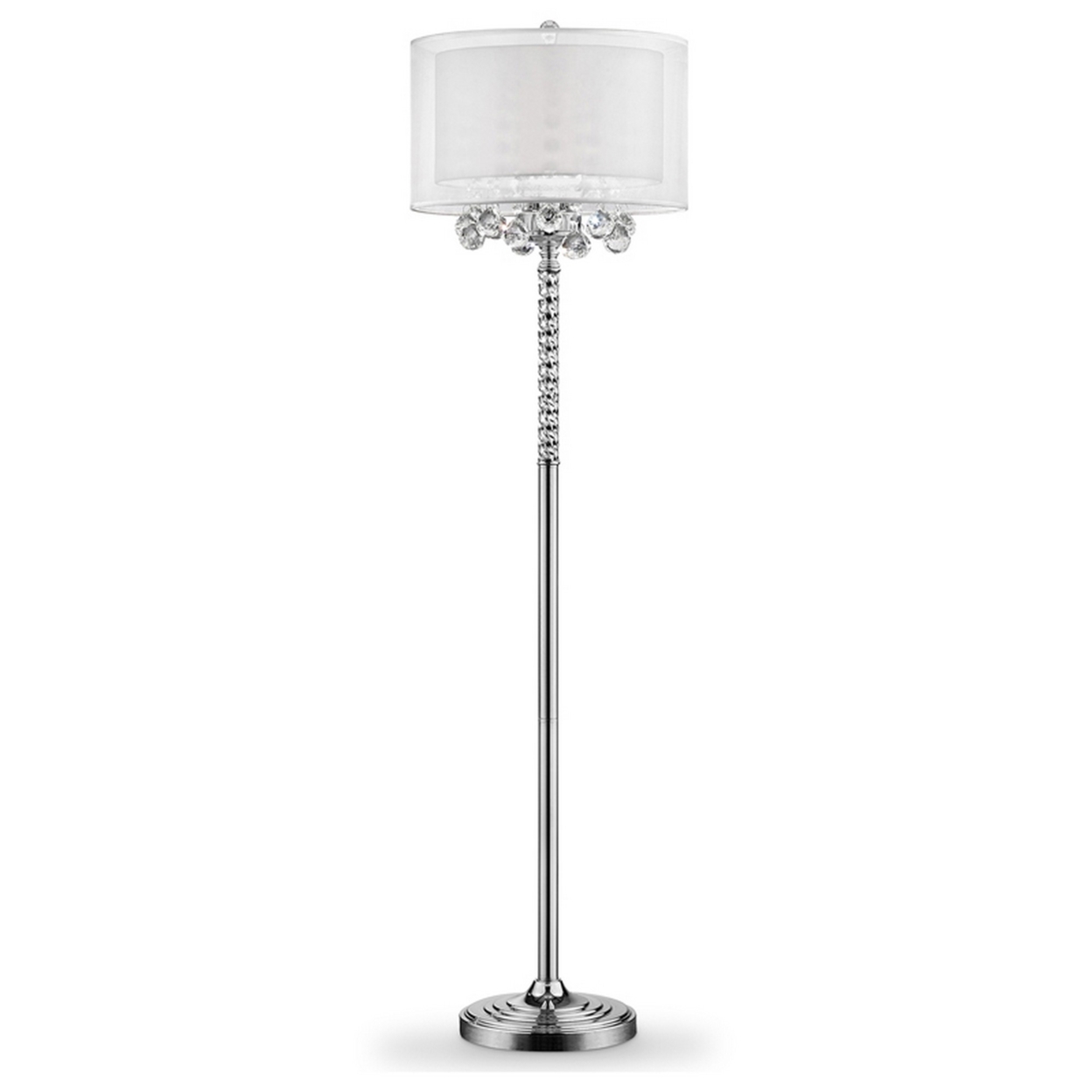 Twisted Crystal Accent Floor Lamp With Dual Fabric Shade, Clear- Saltoro Sherpi