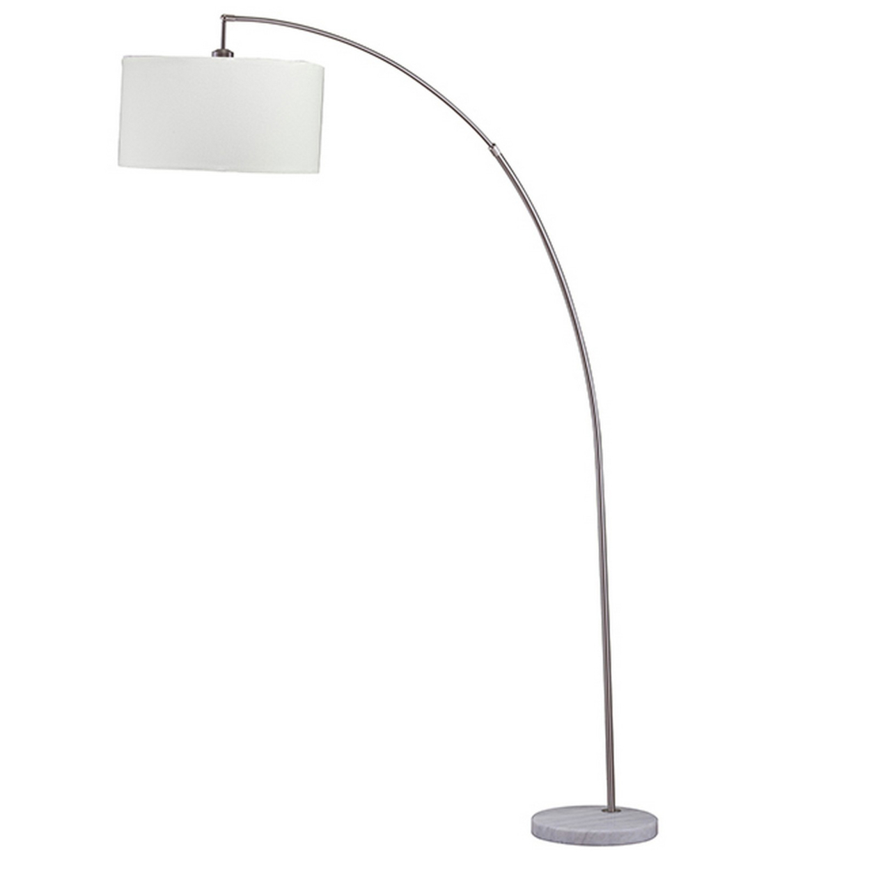 Floor Lamp With Curved Metal Frame And Drum Shade, Silver- Saltoro Sherpi