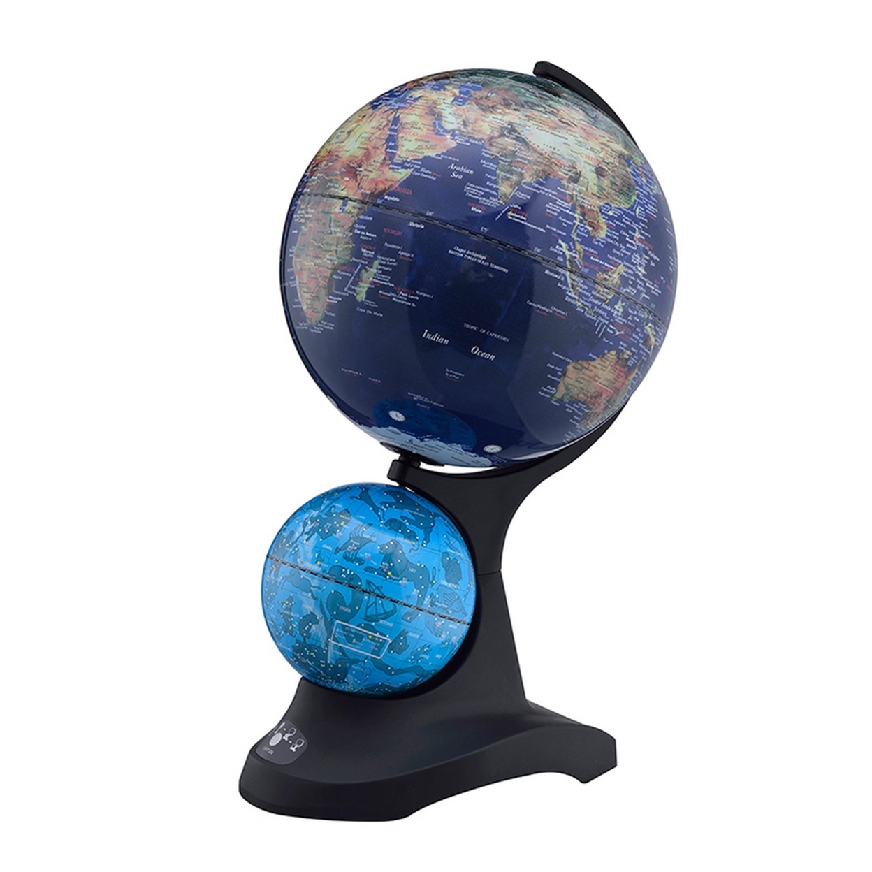 Dual Globe Accent Decor With Inbuilt LED, Blue And Black- Saltoro Sherpi