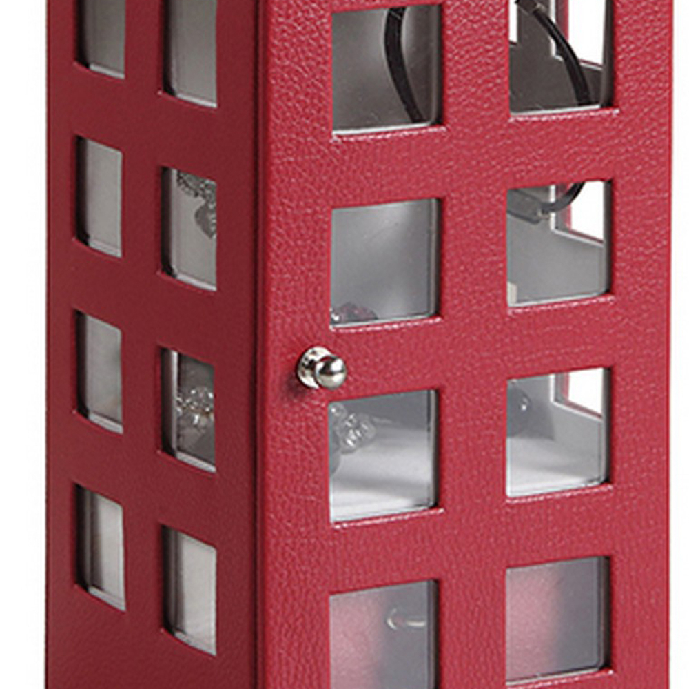 Telephone Booth Jewelry Box With 2 Drawers, Burgundy Red- Saltoro Sherpi