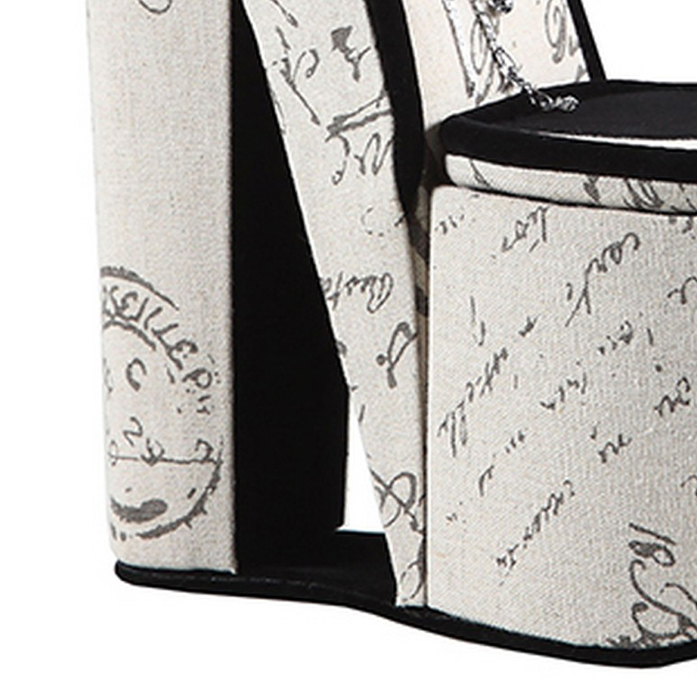 High Heel Script Shoe Jewelry Box With 3 Hooks, Beige And Black- Saltoro Sherpi
