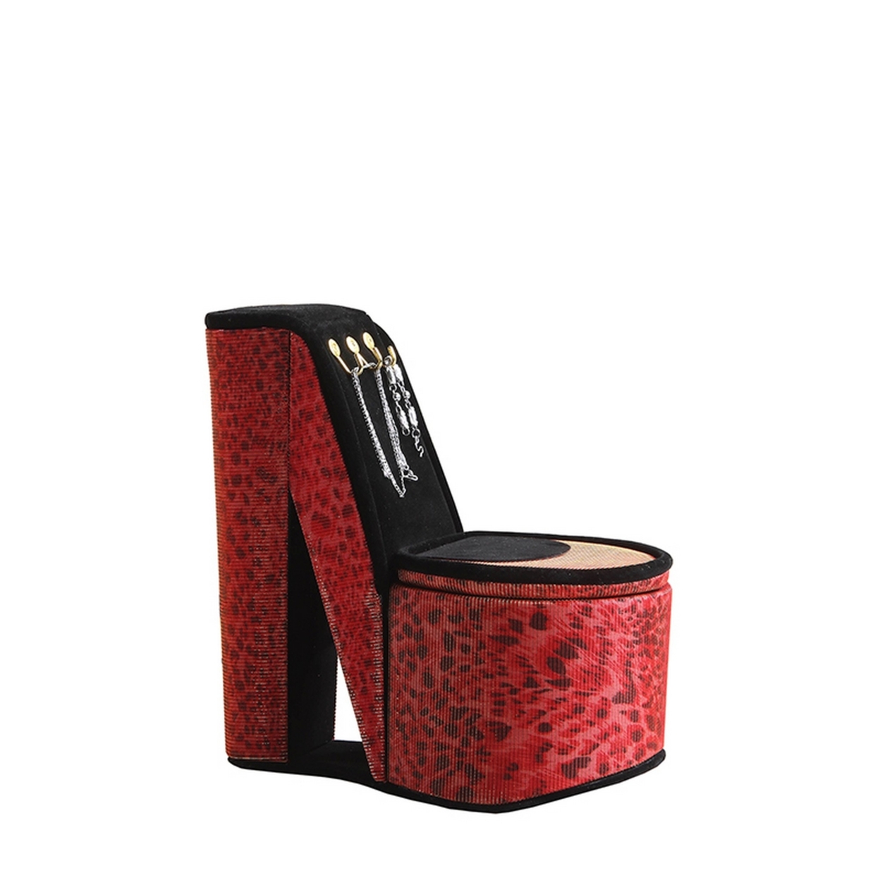 High Heel Leopard Shoe Jewelry Box With 3 Hooks, Red- Saltoro Sherpi
