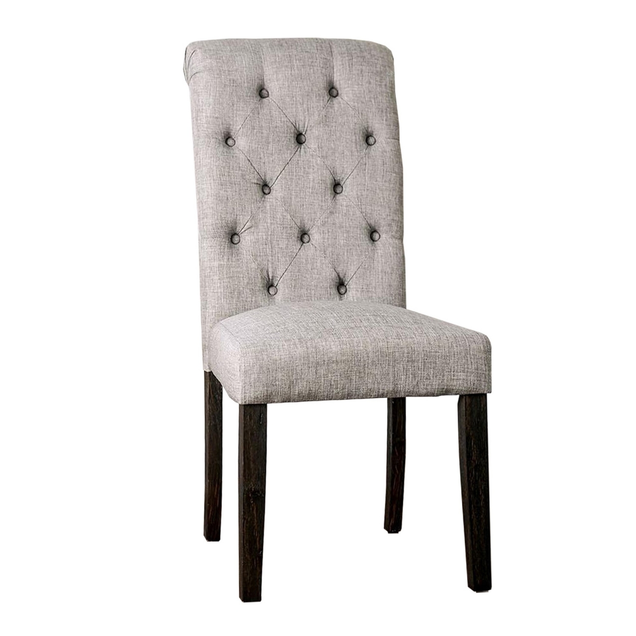 Side Chair With Button Tufted Backrest, Set Of 2, Gray- Saltoro Sherpi