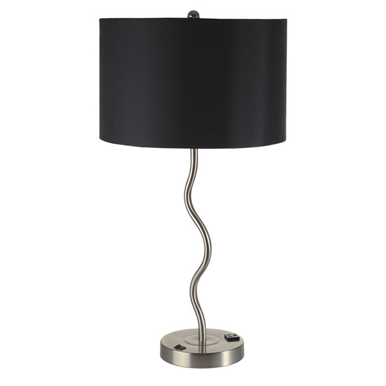 Table Lamp With Curved Tubular Body And Round Base, Black- Saltoro Sherpi