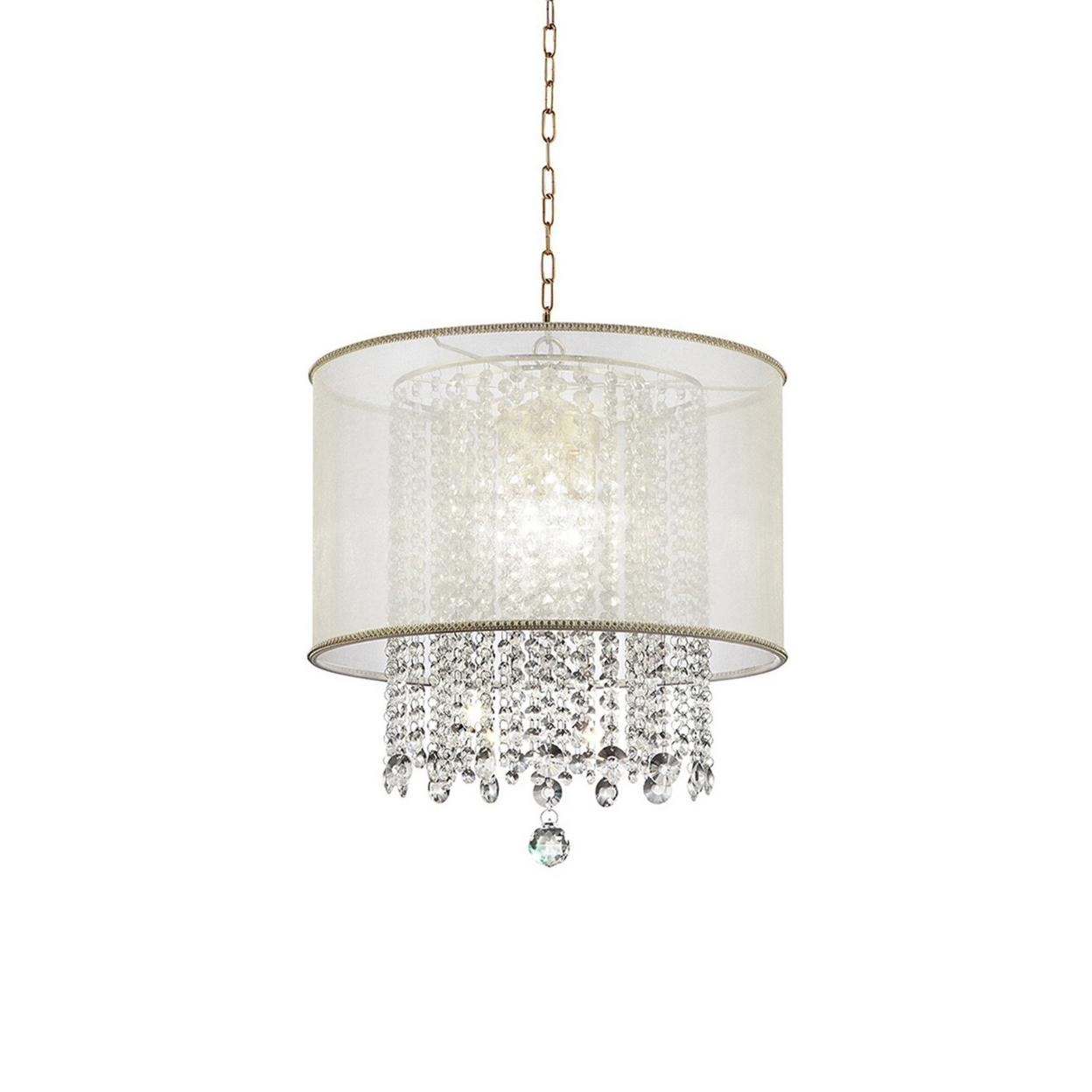 Ceiling Lamp With Hanging Crystal Accents, White And Clear- Saltoro Sherpi