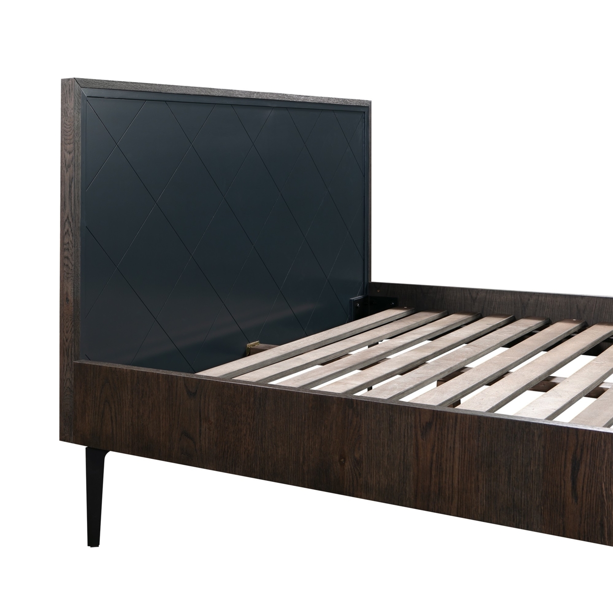 Cross Design Wooden Queen Size Bed With Sleek Tubular Legs, Gray And Brown- Saltoro Sherpi