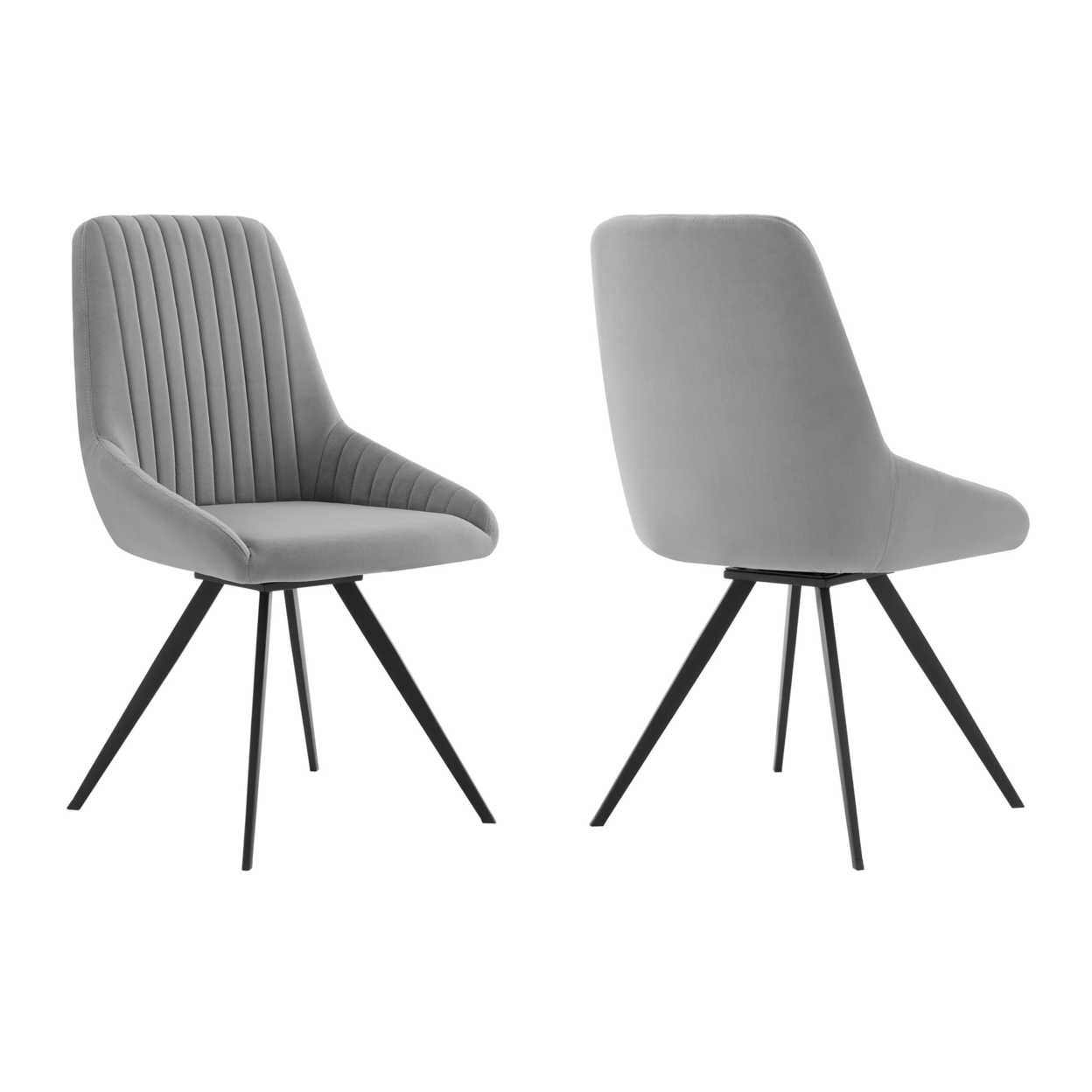 Vertical Tufted Fabric Dining Chair With Angled Metal Legs, Set Of 2, Gray- Saltoro Sherpi