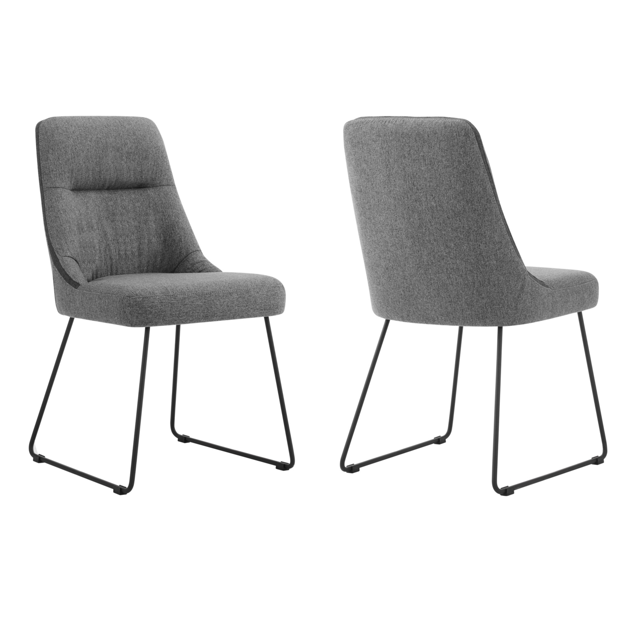 Tufted Fabric Dining Chair With Metal Sled Base, Set Of 2, Gray And Black- Saltoro Sherpi