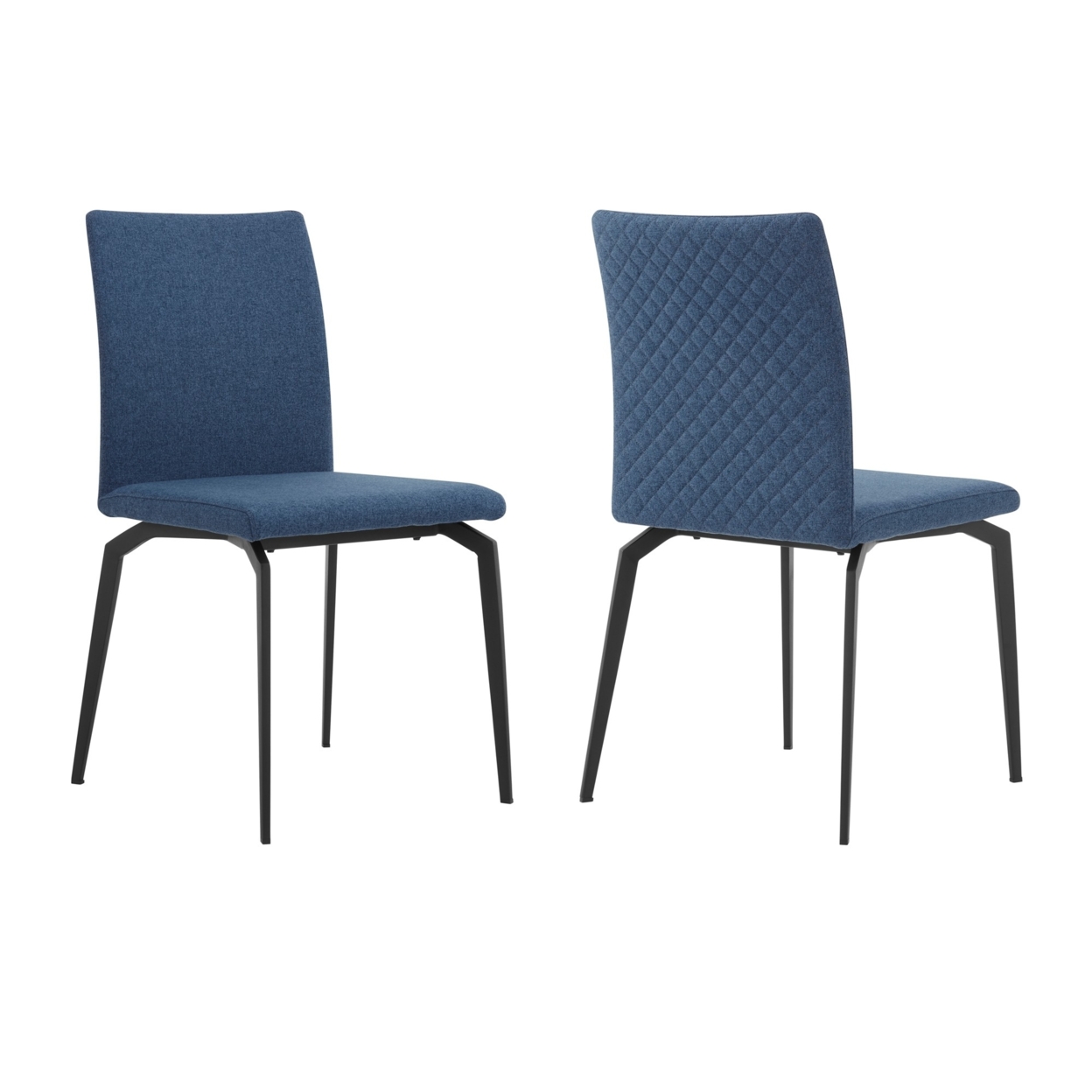 Sleek Fabric Dining Chair With Diamond Stitching, Set Of 2, Blue- Saltoro Sherpi