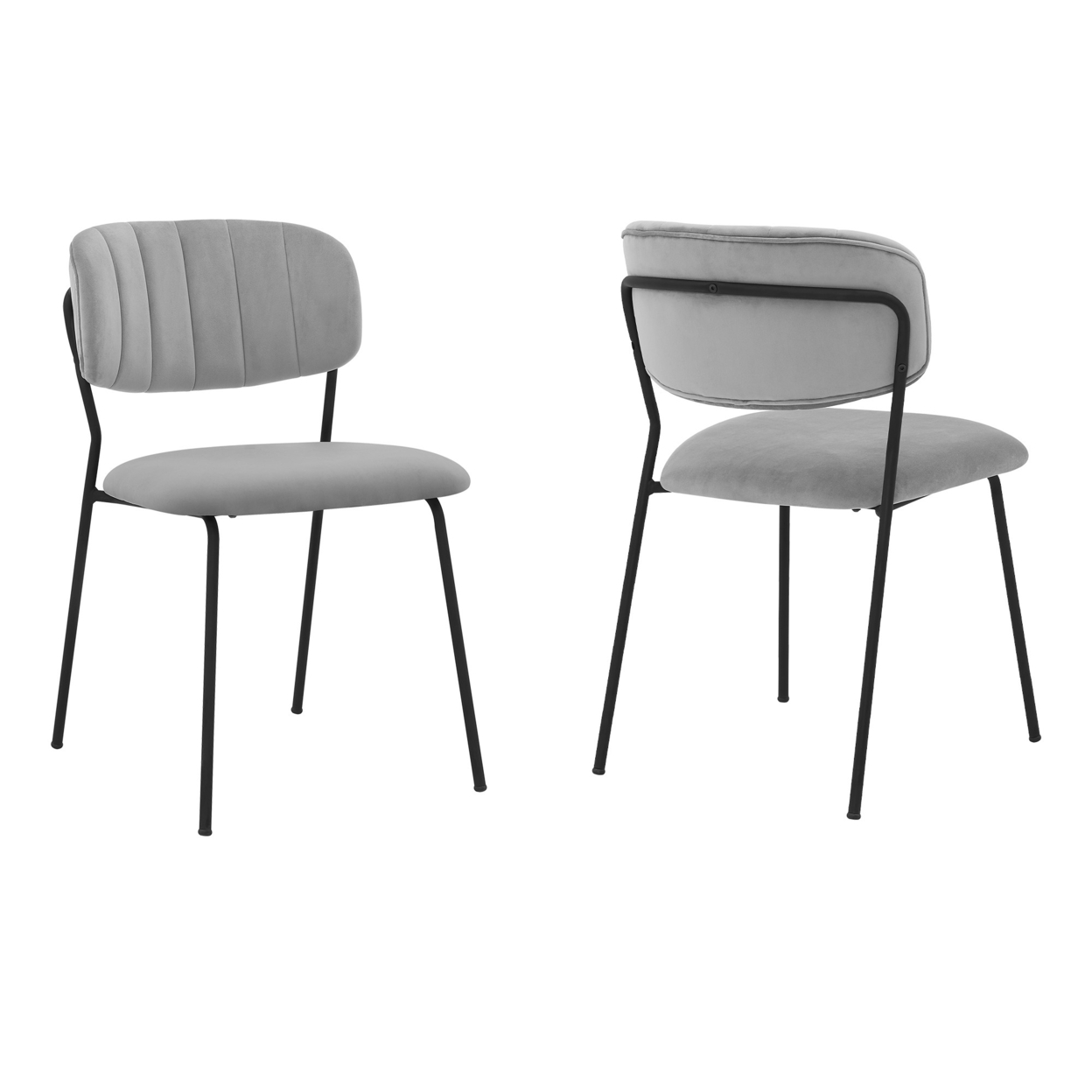 Metal Dining Chair With Fabric Seats,Set Of 2,Black And Gray- Saltoro Sherpi