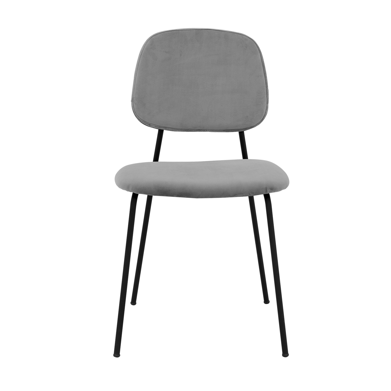 Metal Dining Chair With Velvet Upholstery, Set Of 2, Black And Gray- Saltoro Sherpi