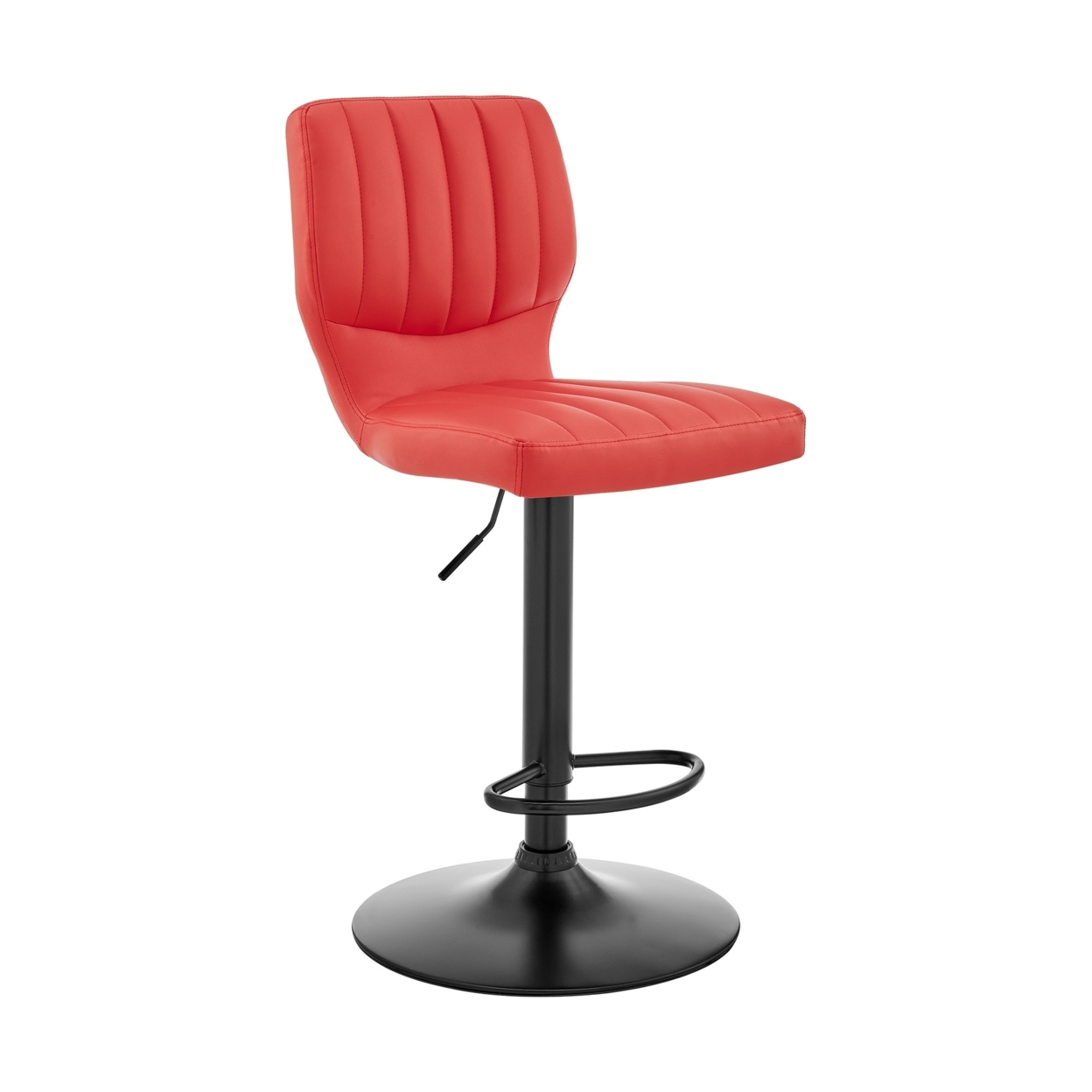 21 Inch Metal And Leatherette Swivel Bar Stool, Black And Red- Saltoro Sherpi
