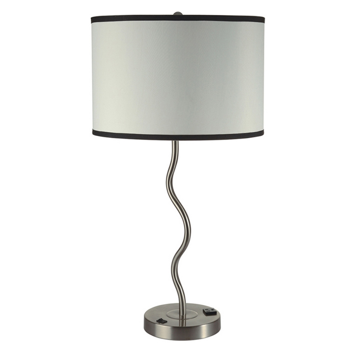 29 Inch Round Drum Shade Table Lamp, Curved Tubular Frame, Silver- Saltoro Sherpi