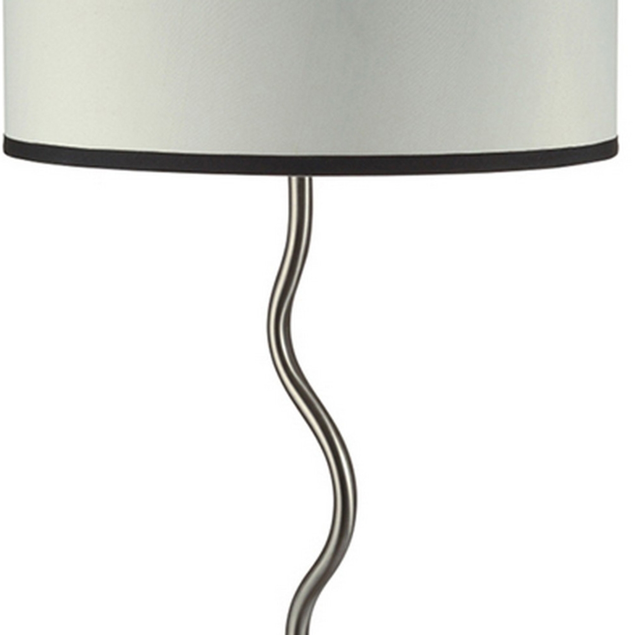29 Inch Round Drum Shade Table Lamp, Curved Tubular Frame, Silver- Saltoro Sherpi