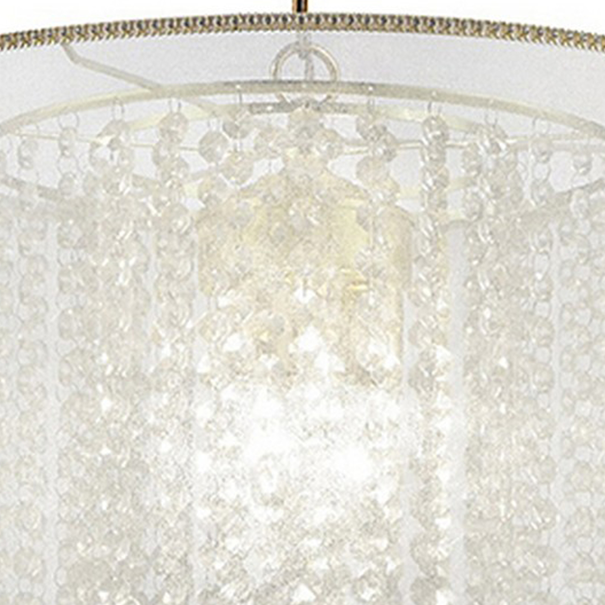 Ceiling Lamp With Hanging Crystal Accents, White And Clear- Saltoro Sherpi
