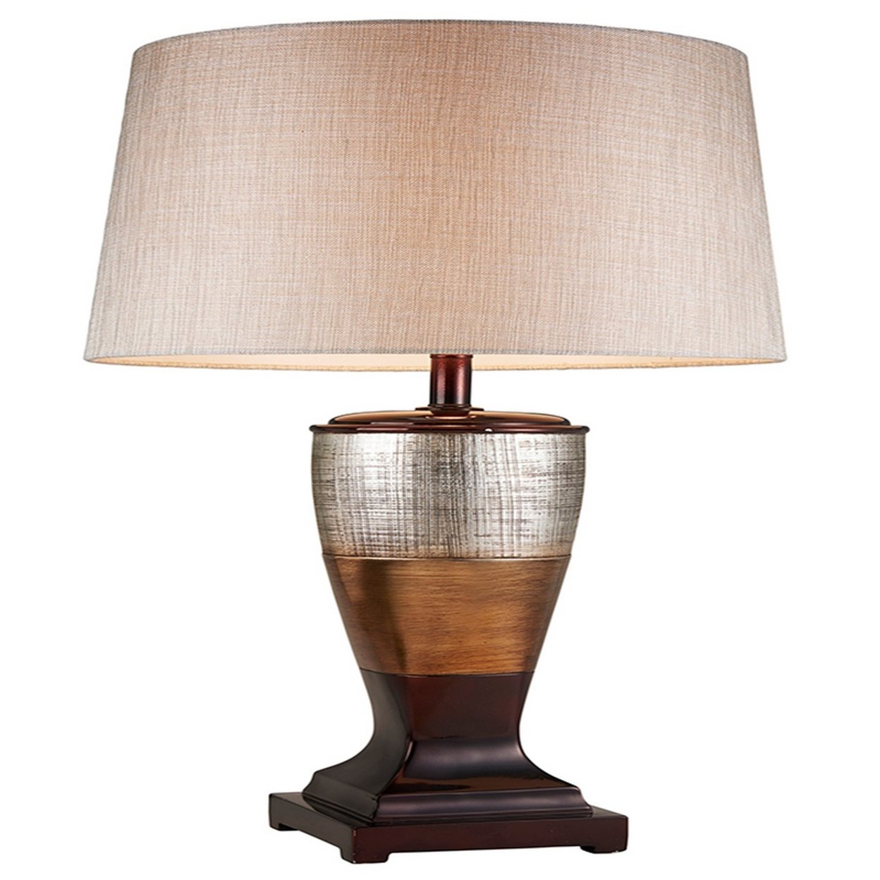 Table Lamp With Colorblock Pedestal Base, Brown- Saltoro Sherpi