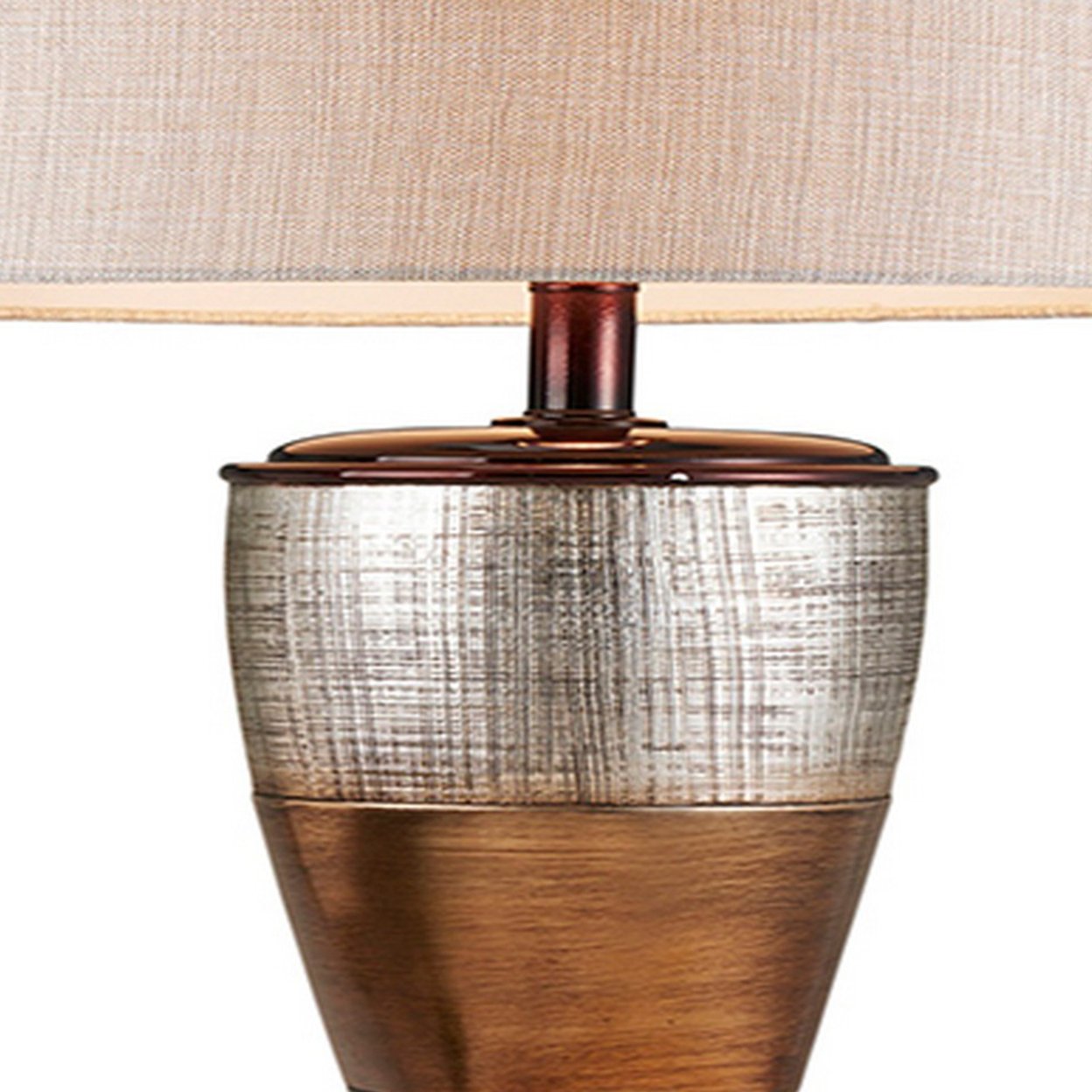 Table Lamp With Colorblock Pedestal Base, Brown- Saltoro Sherpi