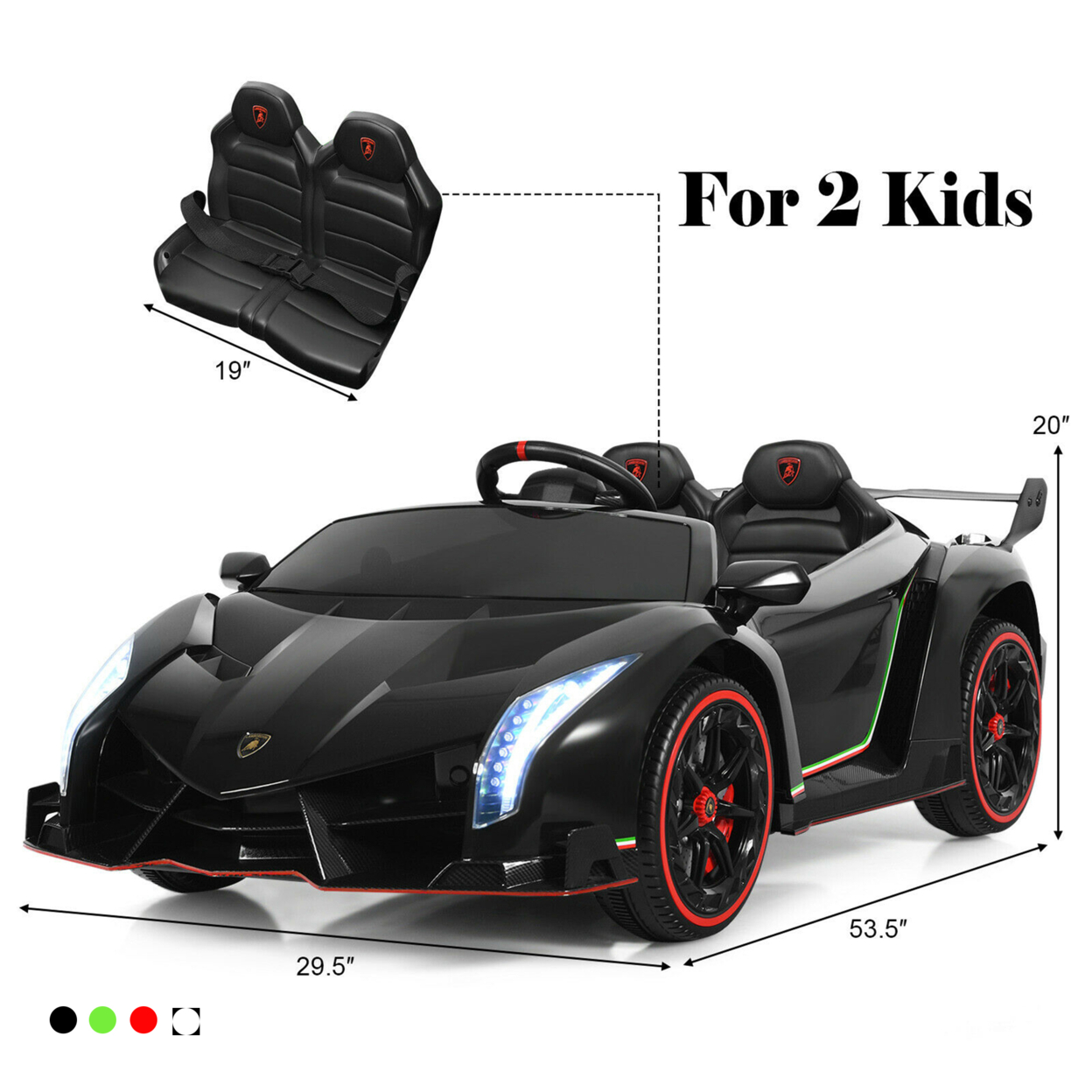 12V 2-Seater Licensed Lamborghini Kids Ride On Car W/ RC & Swing Function - Green