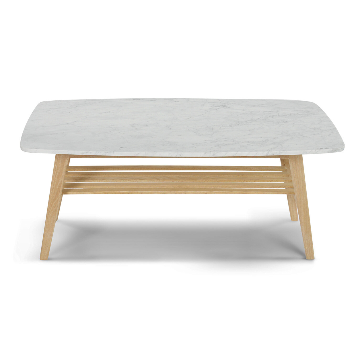 Laura 43" Rectangular Italian Carrara White Marble Coffee Table with Shelf - oak