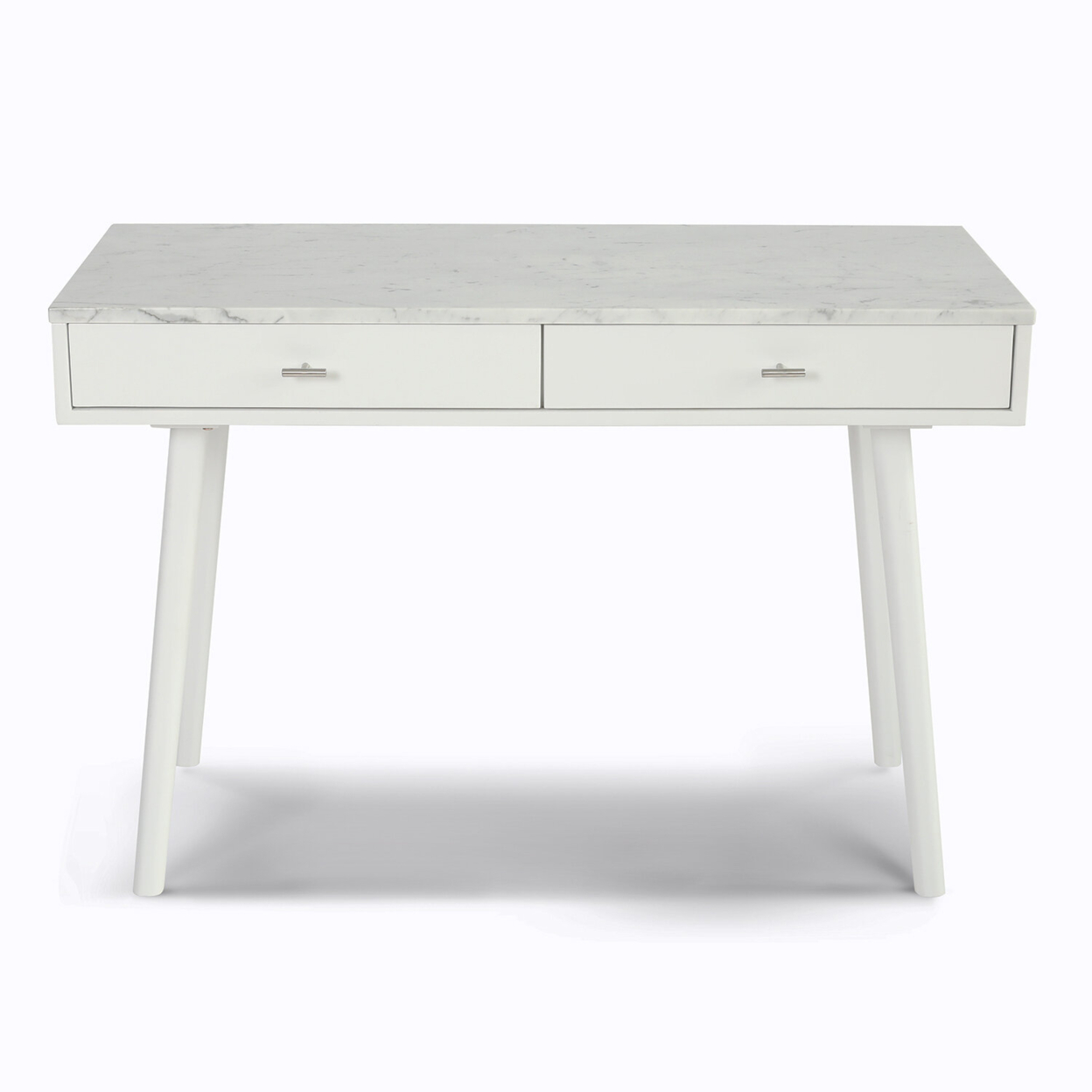 Viola 44" Rectangular Italian Carrara White Marble Writing Desk with Legs - White