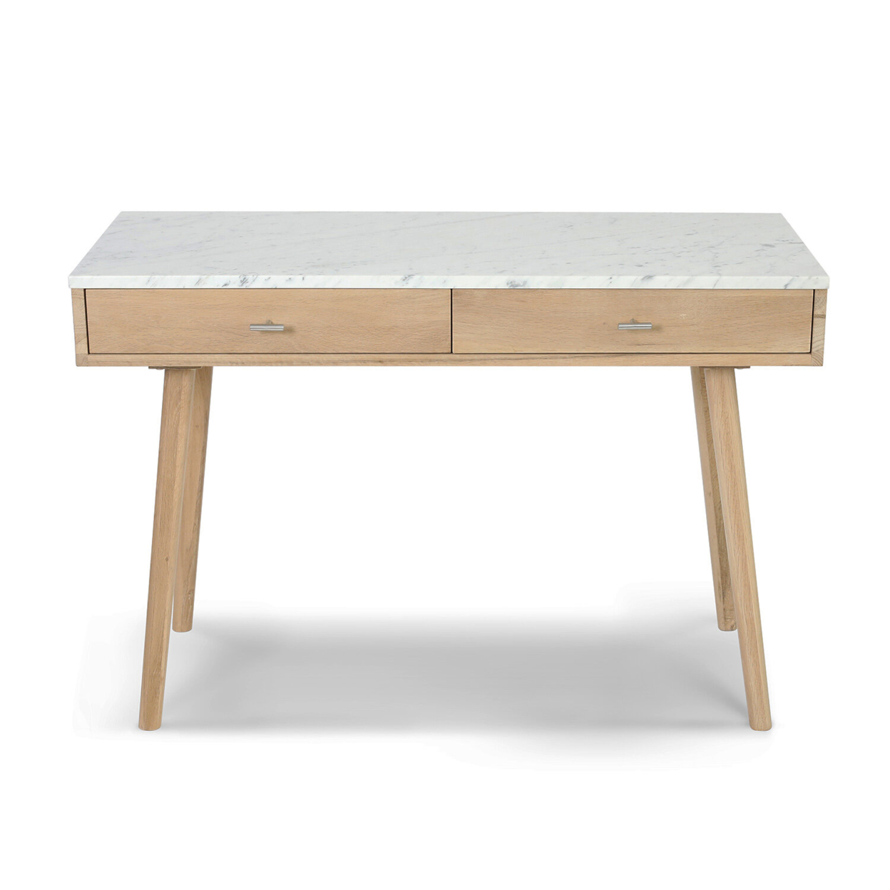 Viola 44" Rectangular Italian Carrara White Marble Writing Desk with Legs - oak