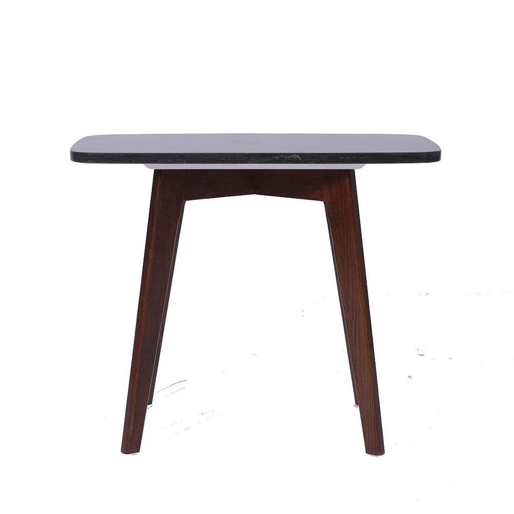 Cima 12" x 21" Rectangular Italian Black Marble Side Table with Walnut Legs