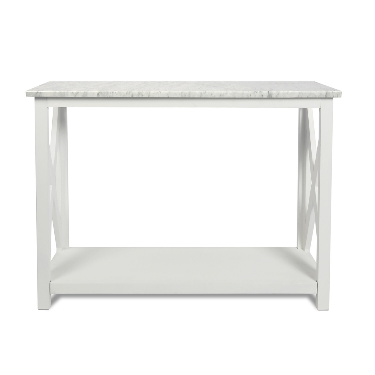 Agatha 39" Rectangular Italian Carrara White Marble Console Table with solid wood Legs - White Leg