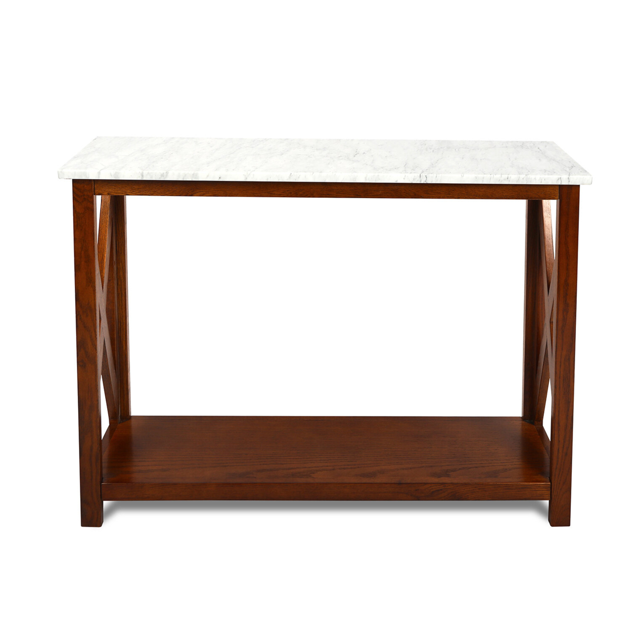 Agatha 39" Rectangular Italian Carrara White Marble Console Table with solid wood Legs - Walnut Leg