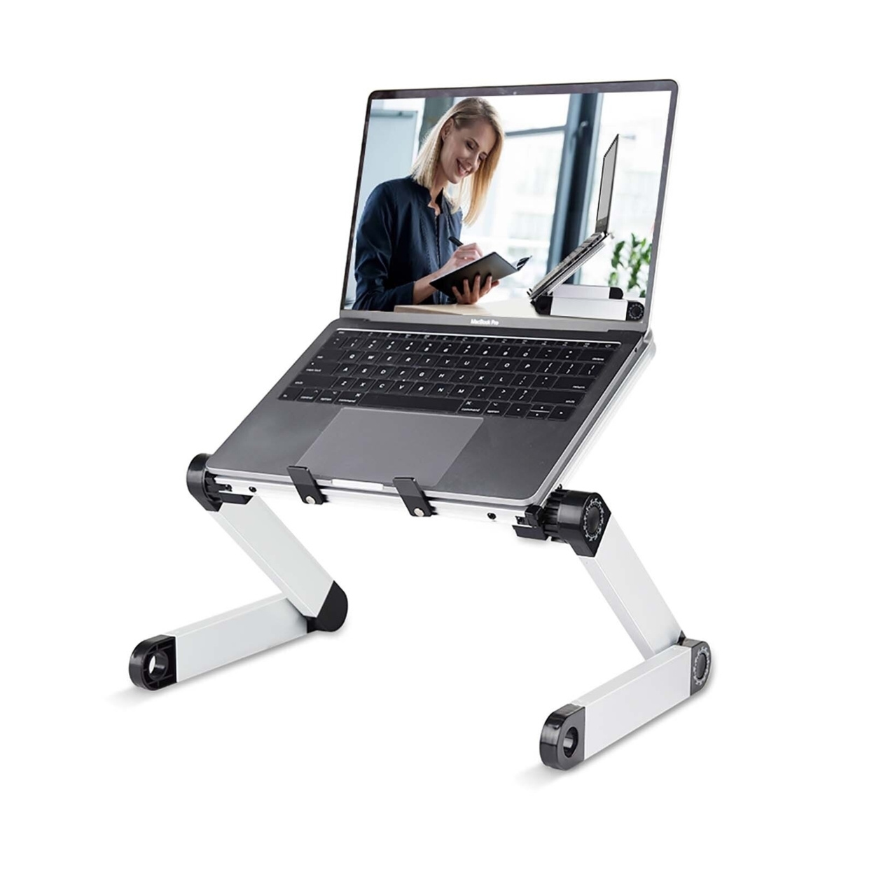 Rainbean Aluminum Adjustable and Foldable Portable Laptop Stand in Black