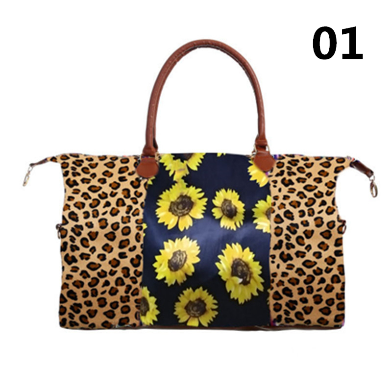 Travel Bag Leopard Print Sun Flower Striped Handbag - 1