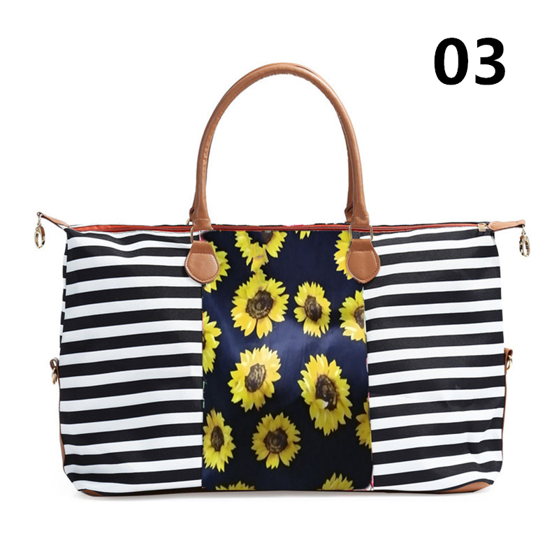 Travel Bag Leopard Print Sun Flower Striped Handbag - 3