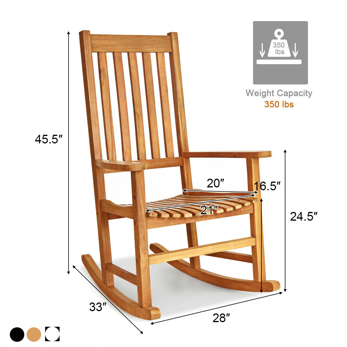 Wooden Rocking Chair Porch Rocker High Back Garden Seat For Indoor Outdoor - Black