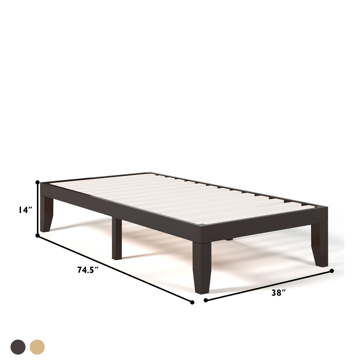 14'' Twin Size Wooden Platform Bed Frame W/ Strong Slat Support - Natural