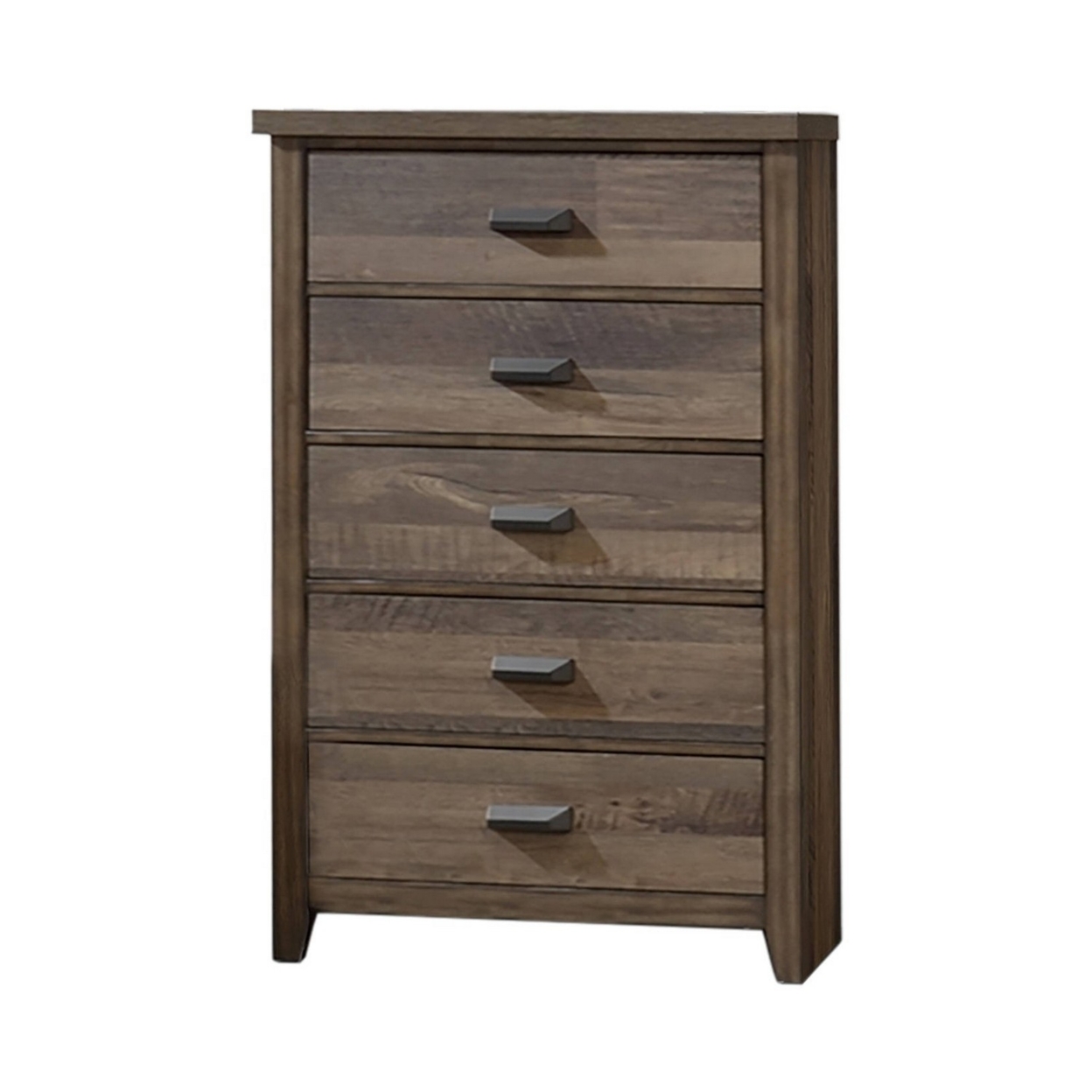 Chest With 5 Drawers And Wood Grain Details, Brown- Saltoro Sherpi