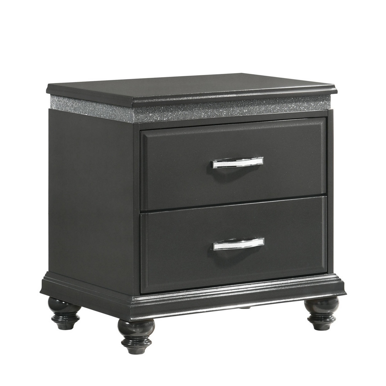 Nightstand With Crystal Like Knobs And Accents, Gray- Saltoro Sherpi