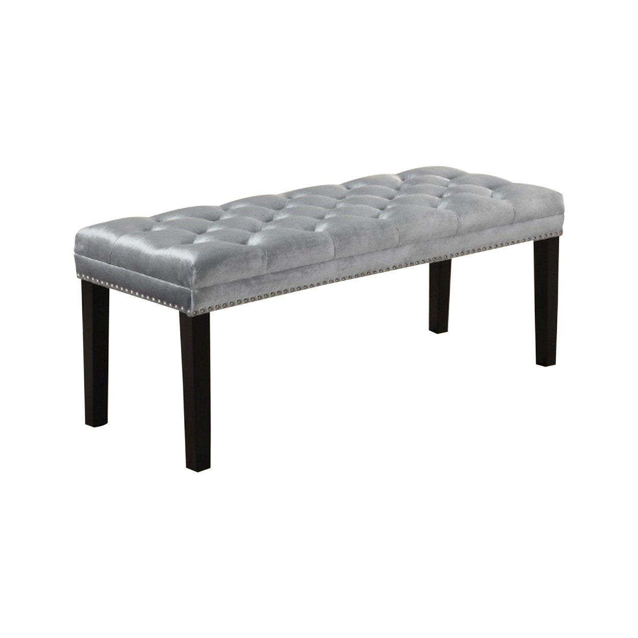 Bench With Nailhead Trims And Fabric Upholstered Seat,Silver- Saltoro Sherpi
