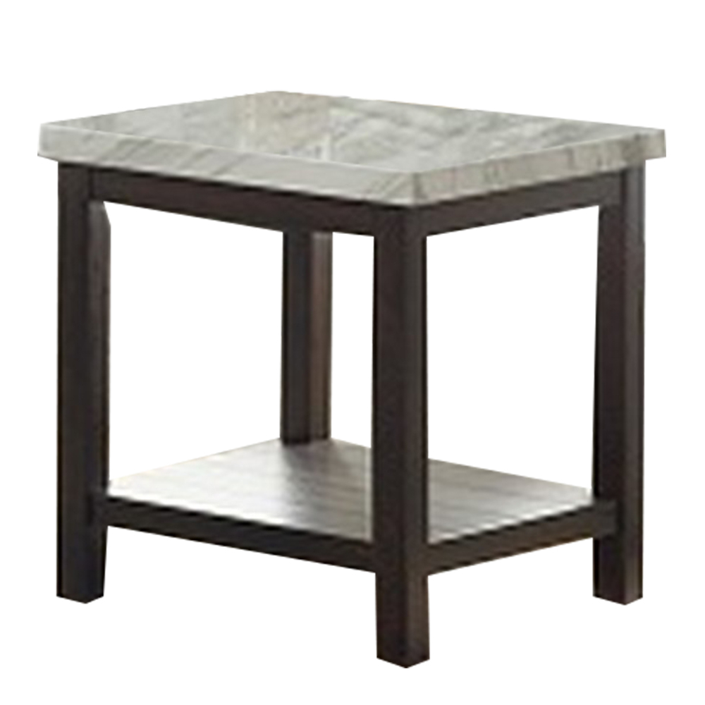 End Table With Textured Marble Top And 1 Slatted Shelf, Brown- Saltoro Sherpi