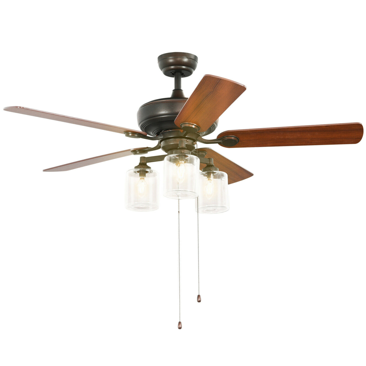 52'' Ceiling Fan Light 5 Bronze Finished Reversible Blades W/Pull Chain