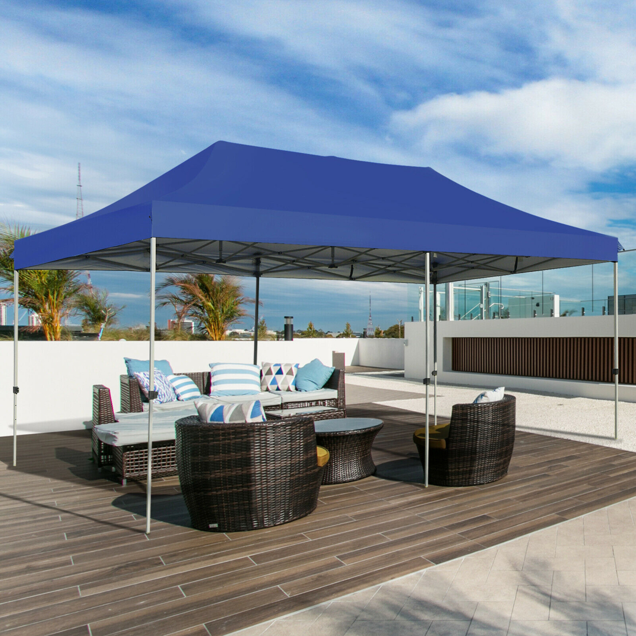 10'x20' Pop Up Canopy Tent Folding Heavy Duty Sun Shelter Adjustable W/Bag Blue